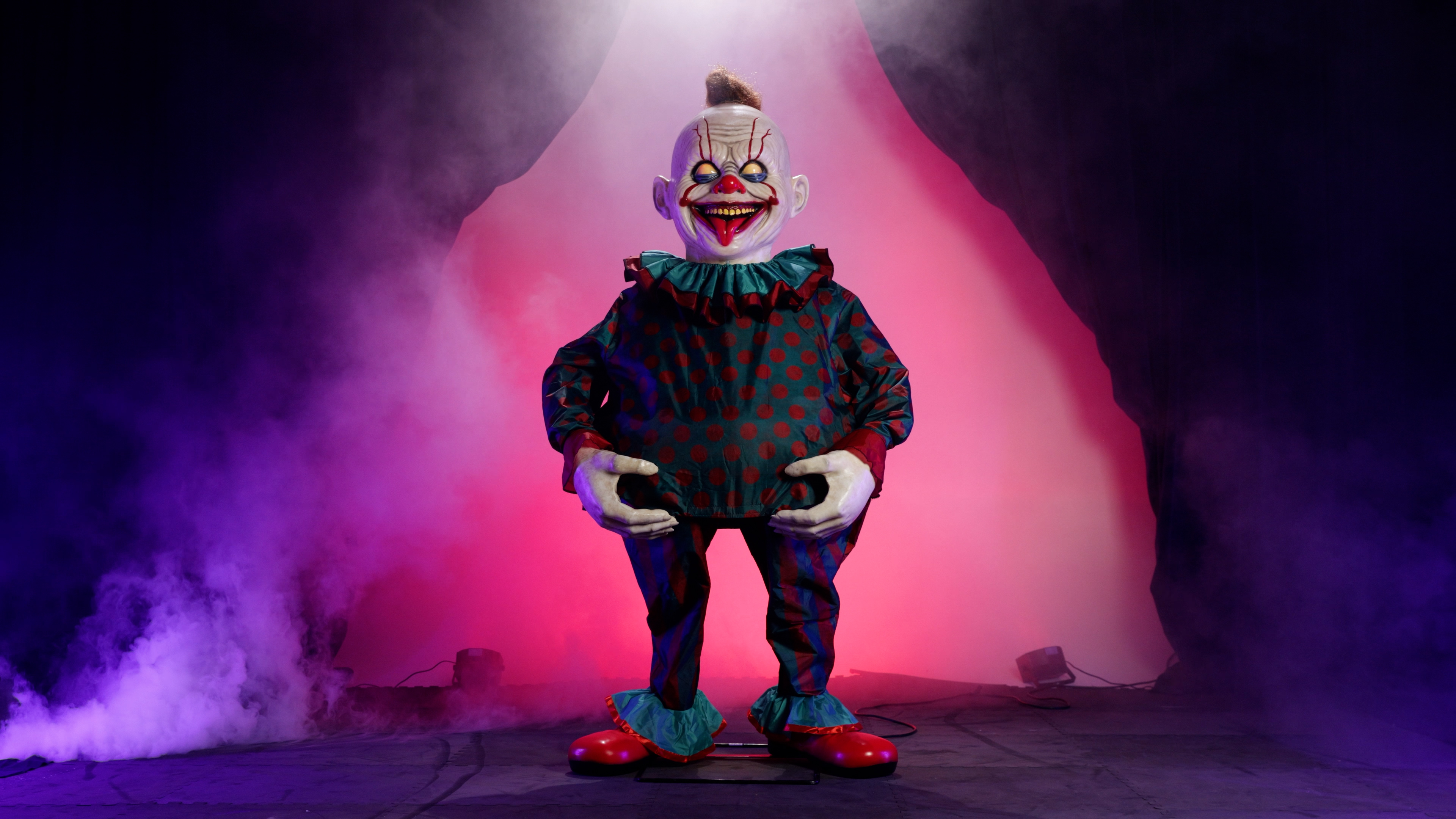 FUN98743 6 ft Gorging Georgie the Carnivore Clown Animatronic Decoration